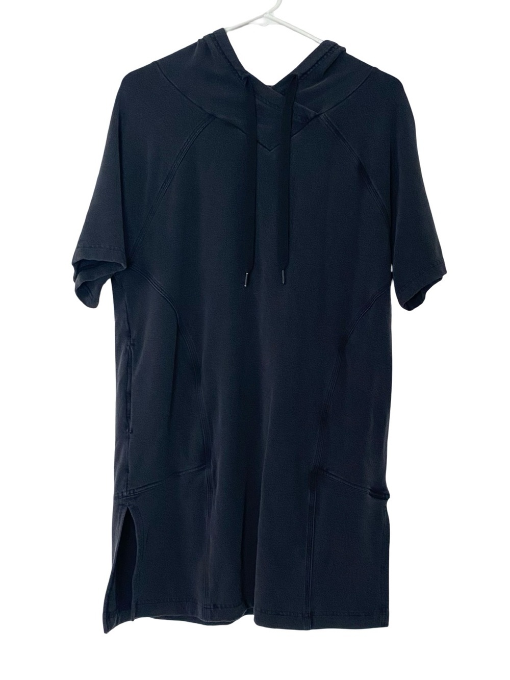 Athleta Hoodie Dress Womens Size XS Black Short Sleeves Soft Fabric Pockets
